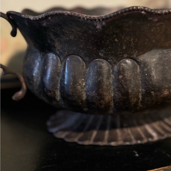 Vintage  footed jardiniere planter bowl double handles scalloped 12x 7.5 x5 - Picture 7 of 8